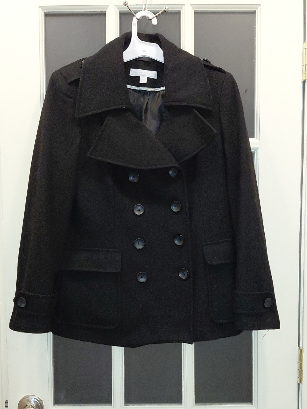 "New York & Company" Unisex, Sz.M, Black Double-Breasted Pea Coat. 19in.P2P.....